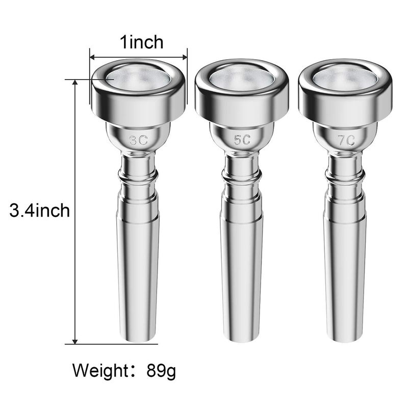 Eison Silver Trumpet Mouthpiece 7C 5C 3C Trumpet Mouthpiece Set with Box Cleaning Cloth Compatible with Yamaha Bach Conn King Musical Instruments for Beginners and Professional Players 3Pack - Image 4